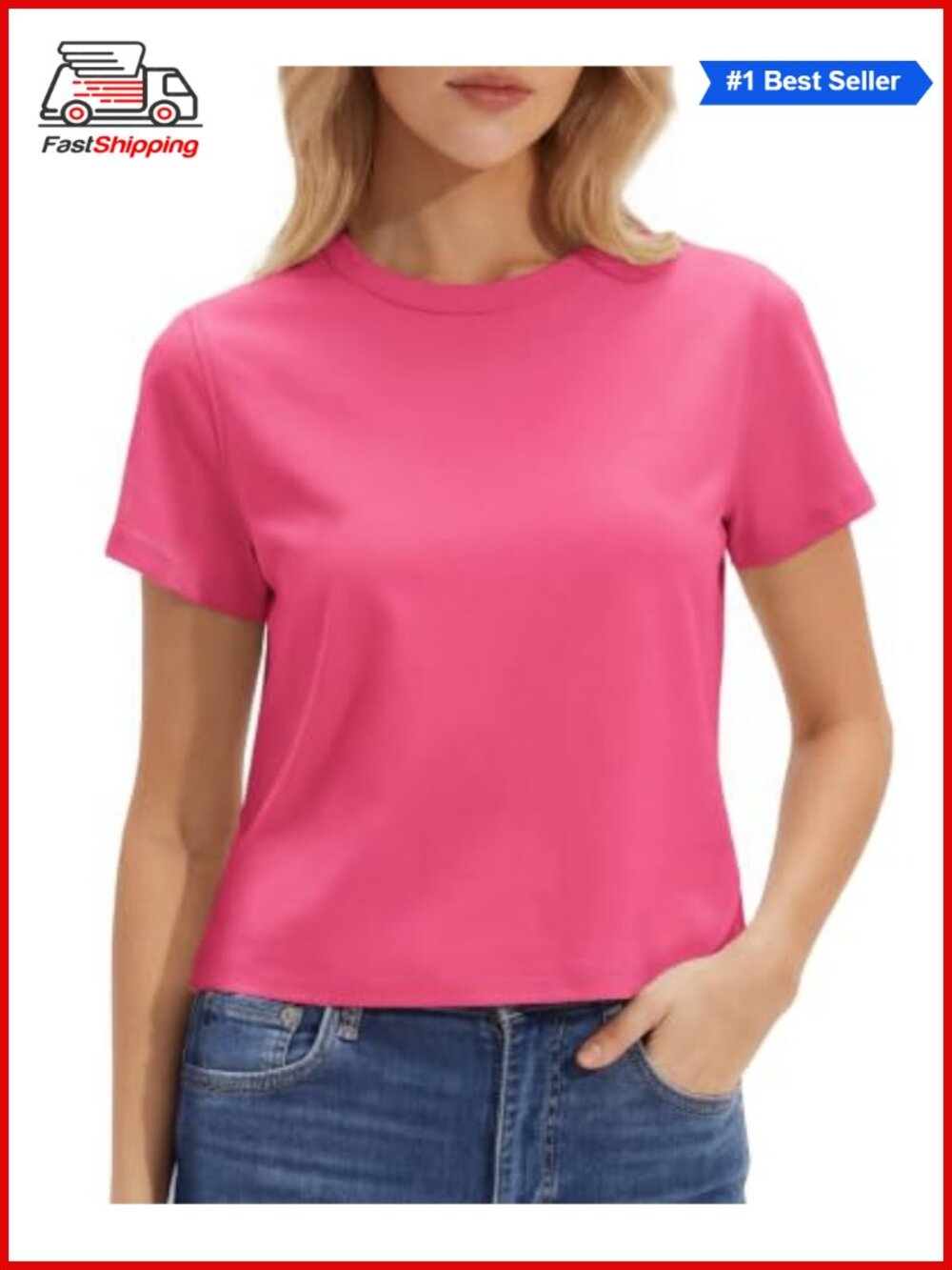 Stelle Cotton Blend Boxy Cropped Crewneck Tee Relaxed Fit Short Sleeve Top